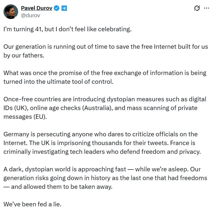 Time Is Running Out to Save Internet Freedom, Warns Pavel Durov – Lời Cảnh Báo Khẩn Cấp Từ Nhà Sáng Lập Telegram