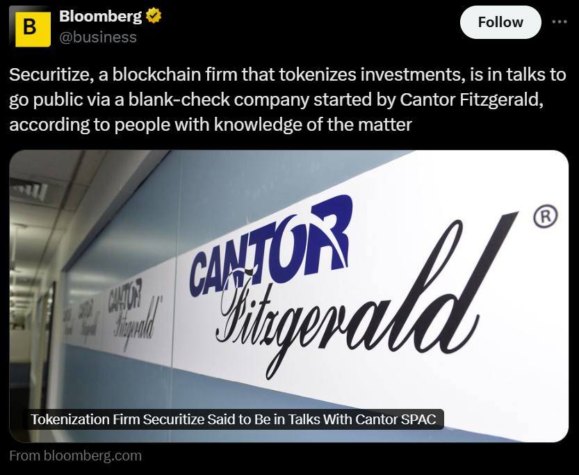 Securitize Nhắm Mục Tiêu Thỏa Thuận SPAC Trị Giá 1 Tỷ USD Cùng Cantor Fitzgerald: Báo Cáo Mới