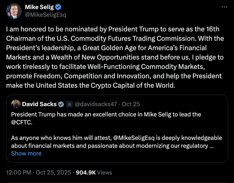 Michael Selig Xác Nhận Đề Cử Của CFTC, Nhưng Vẫn Còn Nhiều Câu Hỏi Chưa Được Giải Đáp