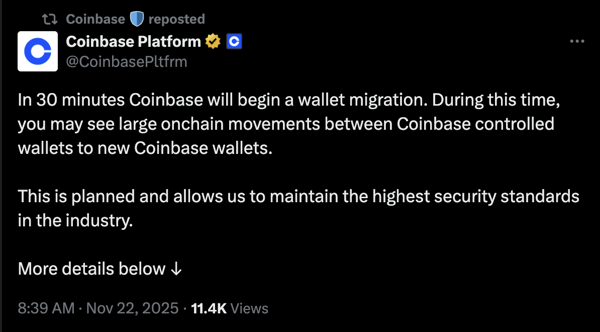 Coinbase Dịch Chuyển Crypto Sang Ví Onchain Mới Trong Đợt Di Trú Có Kế Hoạch