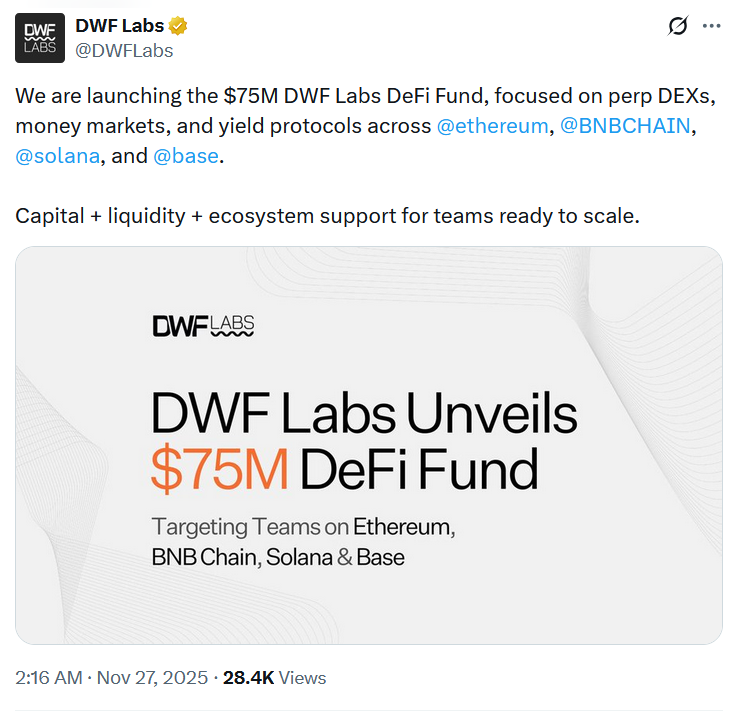 DWF Labs Ra Mắt Quỹ 75 Triệu USD Nhắm Vào Giai Đoạn Thể Chế Hóa Của DeFi