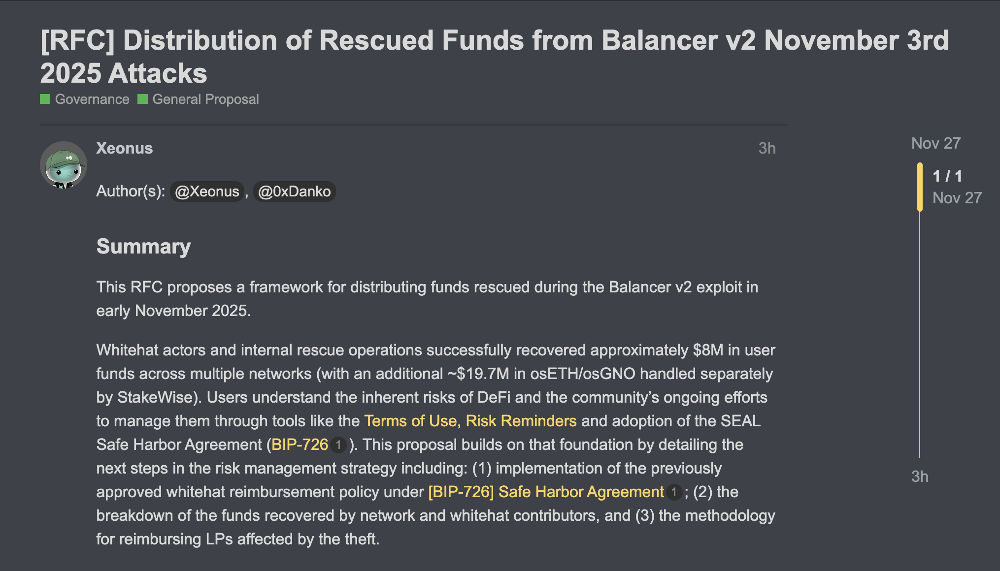 Balancer Community Submit Proposal for Reimbursement Distribution – Cộng Đồng Đề Xuất Kế Hoạch Hoàn Trả Tài Chính