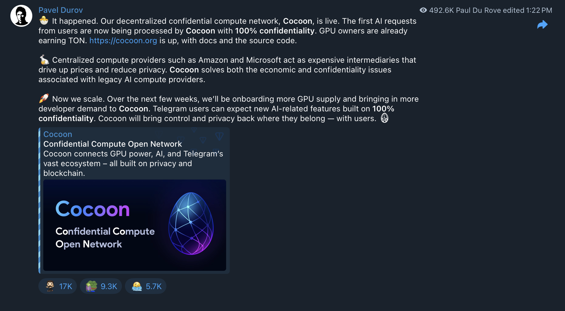 Cocoon Decentralized AI Network Chính Thức Ra Mắt Trên Open Network (TON)