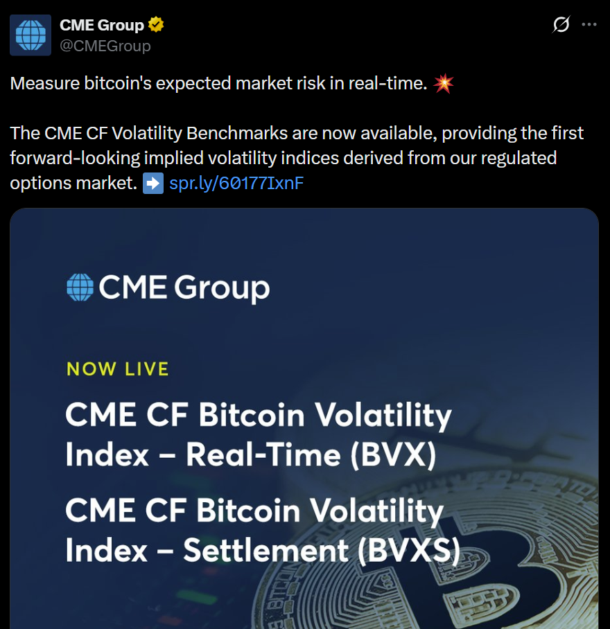 CME Ra Mắt Chỉ Số Biến Động Bitcoin và Các Chuẩn So Sánh Tiền Mã Hóa – Bước Tiến Lớn Cho Thị Trường Crypto